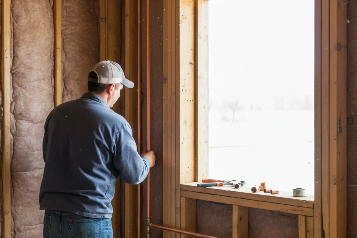 Licensed plumber running new copper supply lines in a Mooseheart home